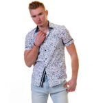 White Floral Short Sleeve Button up Shirts for Men - Tailored Slim Fit Cotton Dress Shirts - Image 3