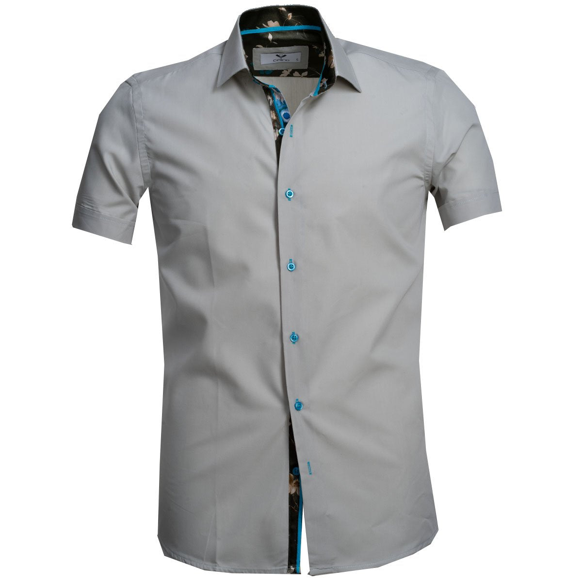 CESS7990_1 White Solid Short Sleeve Button up Shirts for Men - Tailored Slim Fit Cotton Dress Shirts - Image 1