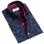 Navy Blue Floral Short Sleeve Button up Shirts for Men - Tailored Slim Fit Cotton Dress Shirts - Image 2
