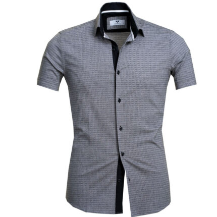 Grey Circles Short Sleeve Button up Shirts for Men - Tailored Slim Fit Cotton Dress Shirts - Celino Corp.