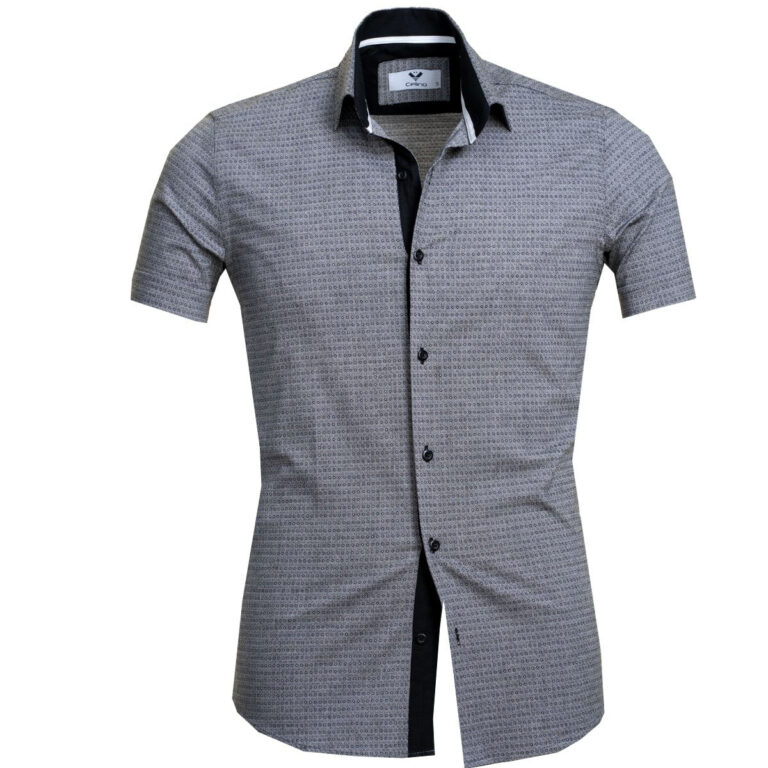 Grey Circles Short Sleeve Button up Shirts for Men - Tailored Slim Fit Cotton Dress Shirts - Celino Corp.
