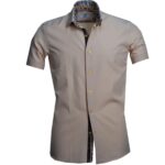 Peach Solid Short Sleeve Button up Shirts for Men - Tailored Slim Fit Cotton Dress Shirts - Image 2