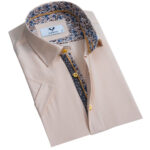 Peach Solid Short Sleeve Button up Shirts for Men - Tailored Slim Fit Cotton Dress Shirts
