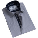 Grey Solid Short Sleeve Button up Shirts for Men - Tailored Slim Fit Cotton Dress Shirts - Image 2