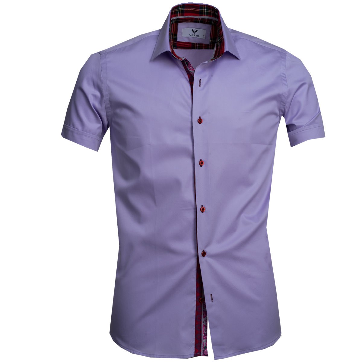 CESS7995_1 Purple Solid Short Sleeve Button up Shirts for Men - Tailored Slim Fit Cotton Dress Shirts - Image 1
