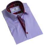 Purple Solid Short Sleeve Button up Shirts for Men - Tailored Slim Fit Cotton Dress Shirts - Image 2