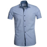 Light Blue Solid Short Sleeve Button up Shirts for Men - Tailored Slim Fit Cotton Dress Shirts - Celino Corp.