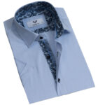 Light Blue Solid Short Sleeve Button up Shirts for Men - Tailored Slim Fit Cotton Dress Shirts - Celino Corp.