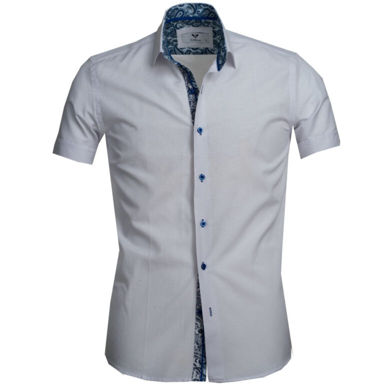 White Solid Short Sleeve Button up Shirts for Men - Tailored Slim Fit Cotton Dress Shirts - Celino Corp.