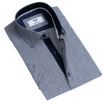 Blueish Grey Circles Short Sleeve Button up Shirts for Men - Tailored Slim Fit Cotton Dress Shirts