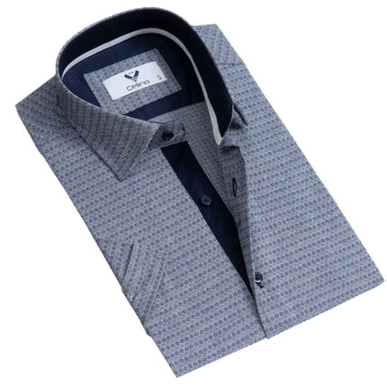 Blueish Grey Circles Short Sleeve Button up Shirts for Men - Tailored Slim Fit Cotton Dress Shirts
