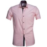 Light Pink Solid Short Sleeve Button up Shirts for Men - Tailored Slim Fit Cotton Dress Shirts - Celino Corp.