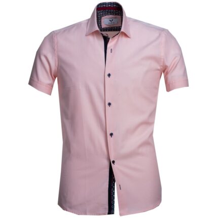 Light Pink Solid Short Sleeve Button up Shirts for Men - Tailored Slim Fit Cotton Dress Shirts - Celino Corp.