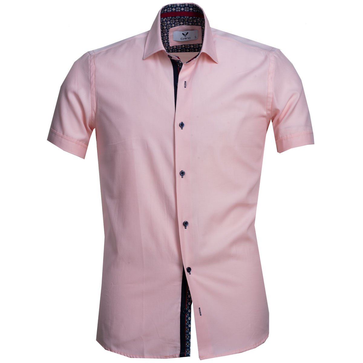 CESS7999_1 Light Pink Solid Short Sleeve Button up Shirts for Men - Tailored Slim Fit Cotton Dress Shirts - Celino Corp.