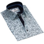 Light Blue Paisley Short Sleeve Button up Shirts for Men - Tailored Slim Fit Cotton Dress Shirts
