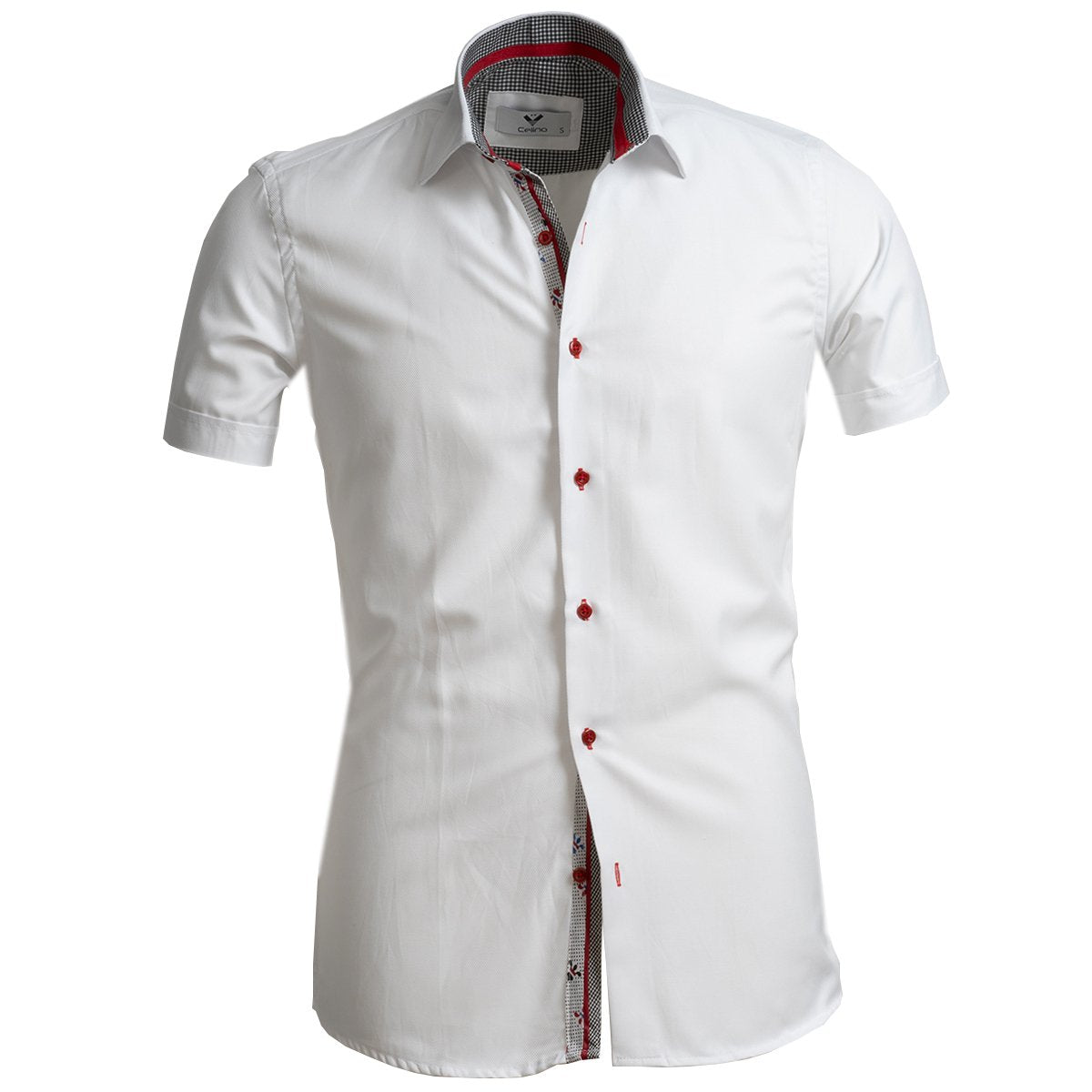 CESS8209_1 White Solid Short Sleeve Button up Shirts for Men - Tailored Slim Fit Cotton Dress Shirts - Image 1