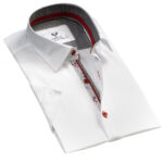 White Solid Short Sleeve Button up Shirts for Men - Tailored Slim Fit Cotton Dress Shirts - Image 2
