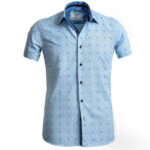 Blue Squares Short Sleeve Button up Shirts for Men - Tailored Slim Fit Cotton Dress Shirts - Image 2