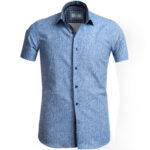 Blue Denim Short Sleeve Button up Shirts for Men - Tailored Slim Fit Cotton Dress Shirts - Image 2