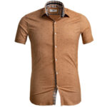 Beige Check Short Sleeve Button up Shirts for Men - Tailored Slim Fit Cotton Dress Shirts - Celino Corp.