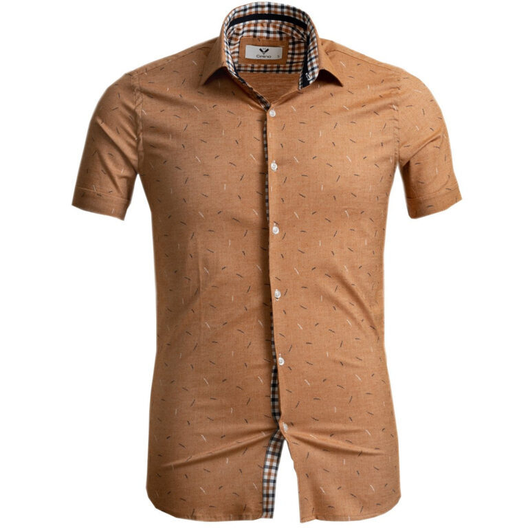 Beige Check Short Sleeve Button up Shirts for Men - Tailored Slim Fit Cotton Dress Shirts - Celino Corp.