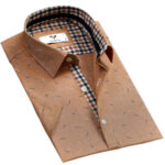 Beige Check Short Sleeve Button up Shirts for Men - Tailored Slim Fit Cotton Dress Shirts - Celino Corp.