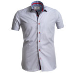 Light Grey Solid Short Sleeve Button up Shirts for Men - Tailored Slim Fit Cotton Dress Shirts