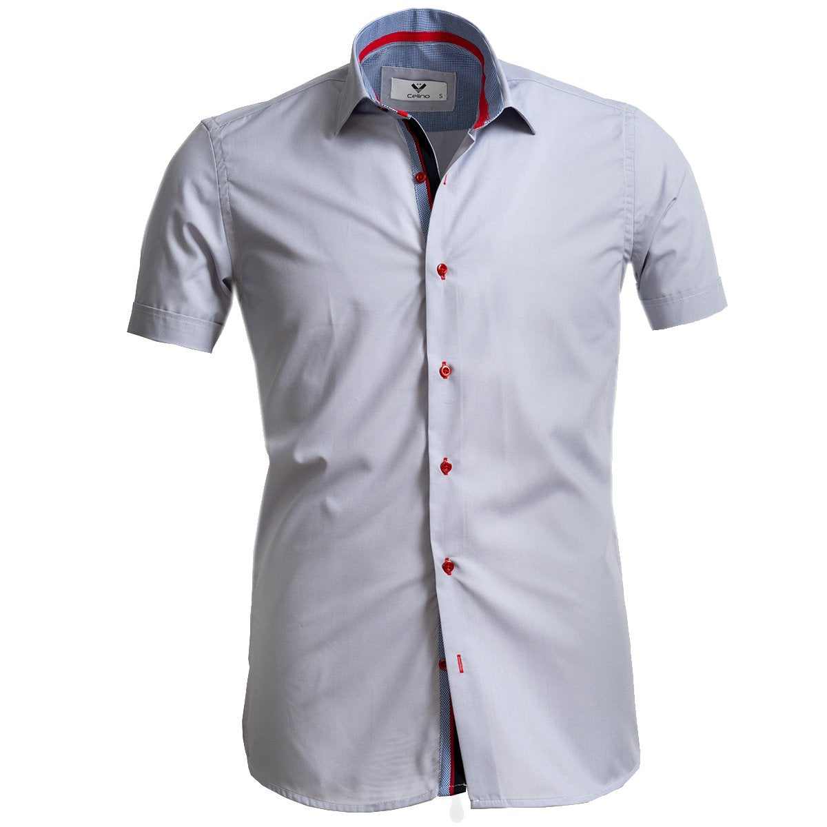 CESS8213_1 Light Grey Solid Short Sleeve Button up Shirts for Men - Tailored Slim Fit Cotton Dress Shirts - Image 1