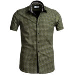 Black with Green Clovers Short Sleeve Button up Shirts for Men - Tailored Slim Fit Cotton Dress - Image 2