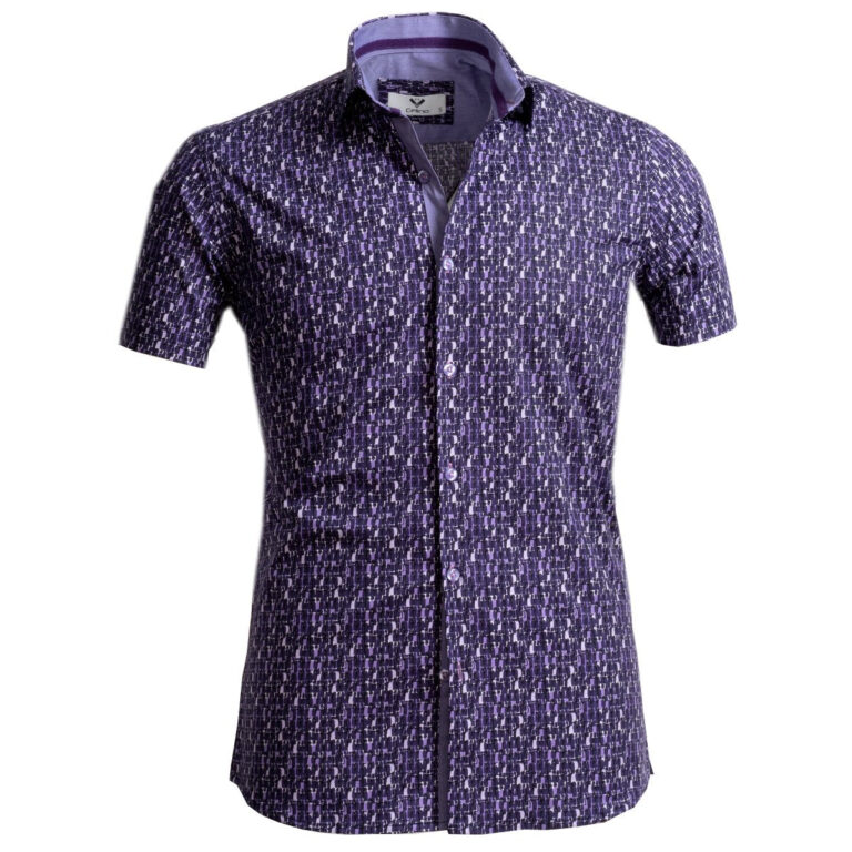 Purple Short Sleeve Button up Shirts for Men - Tailored Slim Fit Cotton Dress Shirts - Celino Corp.