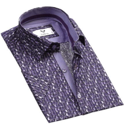 Purple Short Sleeve Button up Shirts for Men - Tailored Slim Fit Cotton Dress Shirts - Celino Corp.