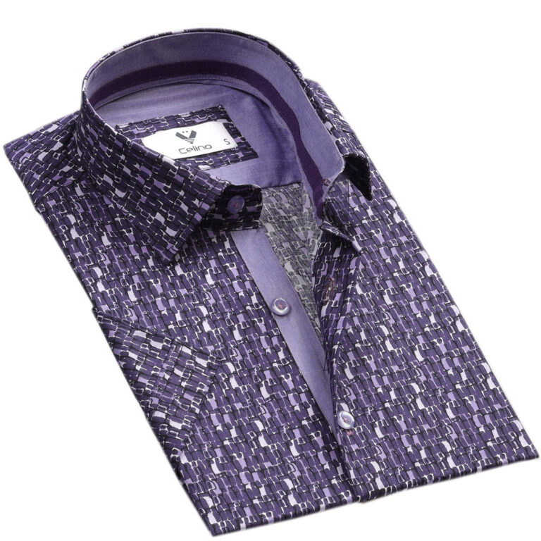 Purple Short Sleeve Button up Shirts for Men - Tailored Slim Fit Cotton Dress Shirts - Celino Corp.