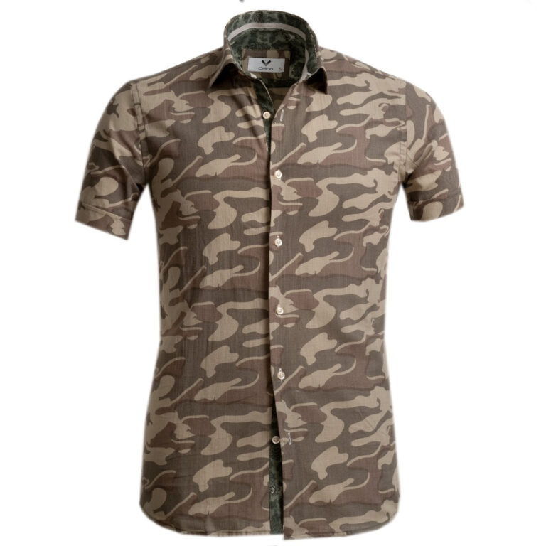 Camouflage Green Short Sleeve Button up Shirts for Men - Tailored Slim Fit Cotton Dress Shirts - Celino Corp.