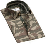 Camouflage Green Short Sleeve Button up Shirts for Men - Tailored Slim Fit Cotton Dress Shirts - Celino Corp.