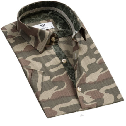 Camouflage Green Short Sleeve Button up Shirts for Men - Tailored Slim Fit Cotton Dress Shirts - Celino Corp.
