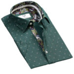 Green with Colorful Paisley Short Sleeve Button up Shirts for Men - Tailored Slim Fit Cotton Dress - Image 2