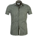 Green & White Short Sleeve Button up Shirts for Men - Tailored Slim Fit Cotton Dress Shirts - Image 2