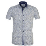 White & Blue Floral Short Sleeve Button up Shirts for Men - Tailored Slim Fit Cotton Dress Shirts - Image 2