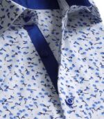 White & Blue Floral Short Sleeve Button up Shirts for Men - Tailored Slim Fit Cotton Dress Shirts - Image 3