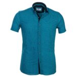 Blue on Dark Blue Short Sleeve Button up Shirts for Men - Tailored Slim Fit Cotton Dress Shirts - Celino Corp.