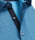 Blue on Dark Blue Short Sleeve Button up Shirts for Men - Tailored Slim Fit Cotton Dress Shirts - Celino Corp.