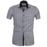 Blue & White Short Sleeve Button up Shirts for Men - Tailored Slim Fit Cotton Dress Shirts - Image 2