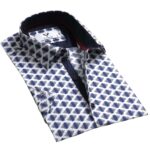 Blue & White Short Sleeve Button up Shirts for Men - Tailored Slim Fit Cotton Dress Shirts