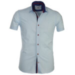 Sky Blue Solid Short Sleeve Button up Shirts for Men - Tailored Slim Fit Cotton Dress Shirts - Celino Corp.