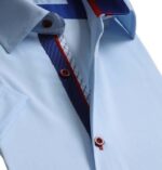 Sky Blue Solid Short Sleeve Button up Shirts for Men - Tailored Slim Fit Cotton Dress Shirts - Celino Corp.