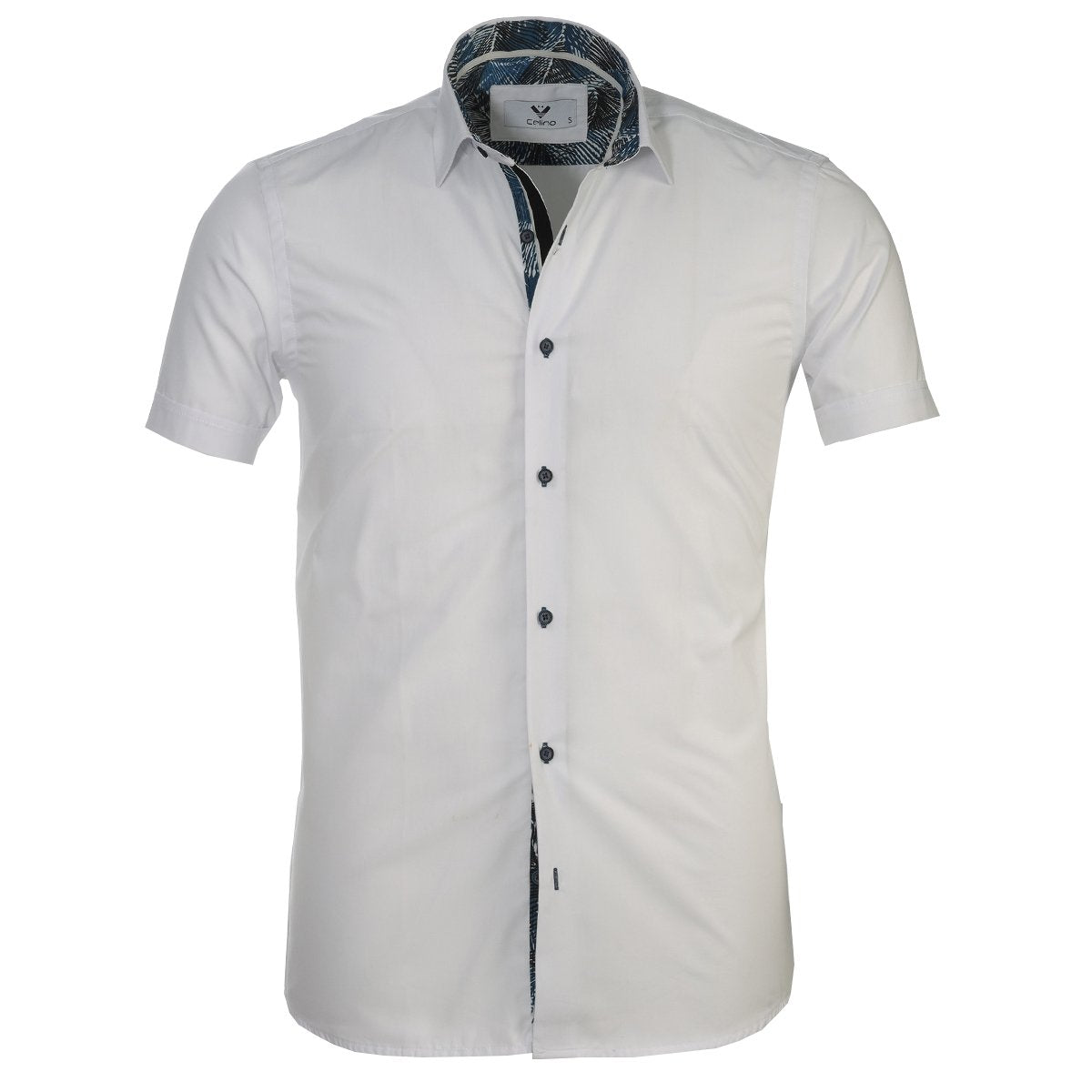 CESS8286_1 White Solid Short Sleeve Button up Shirts for Men - Tailored Slim Fit Cotton Dress Shirts - Image 1
