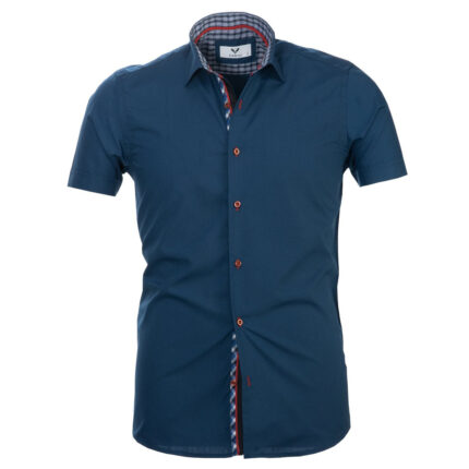 Medium Blue Solid Short Sleeve Button up Shirts for Men - Tailored Slim Fit Cotton Dress Shirts - Celino Corp.