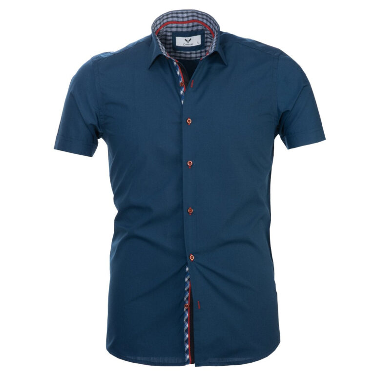 Medium Blue Solid Short Sleeve Button up Shirts for Men - Tailored Slim Fit Cotton Dress Shirts - Celino Corp.