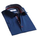Medium Blue Solid Short Sleeve Button up Shirts for Men - Tailored Slim Fit Cotton Dress Shirts - Celino Corp.