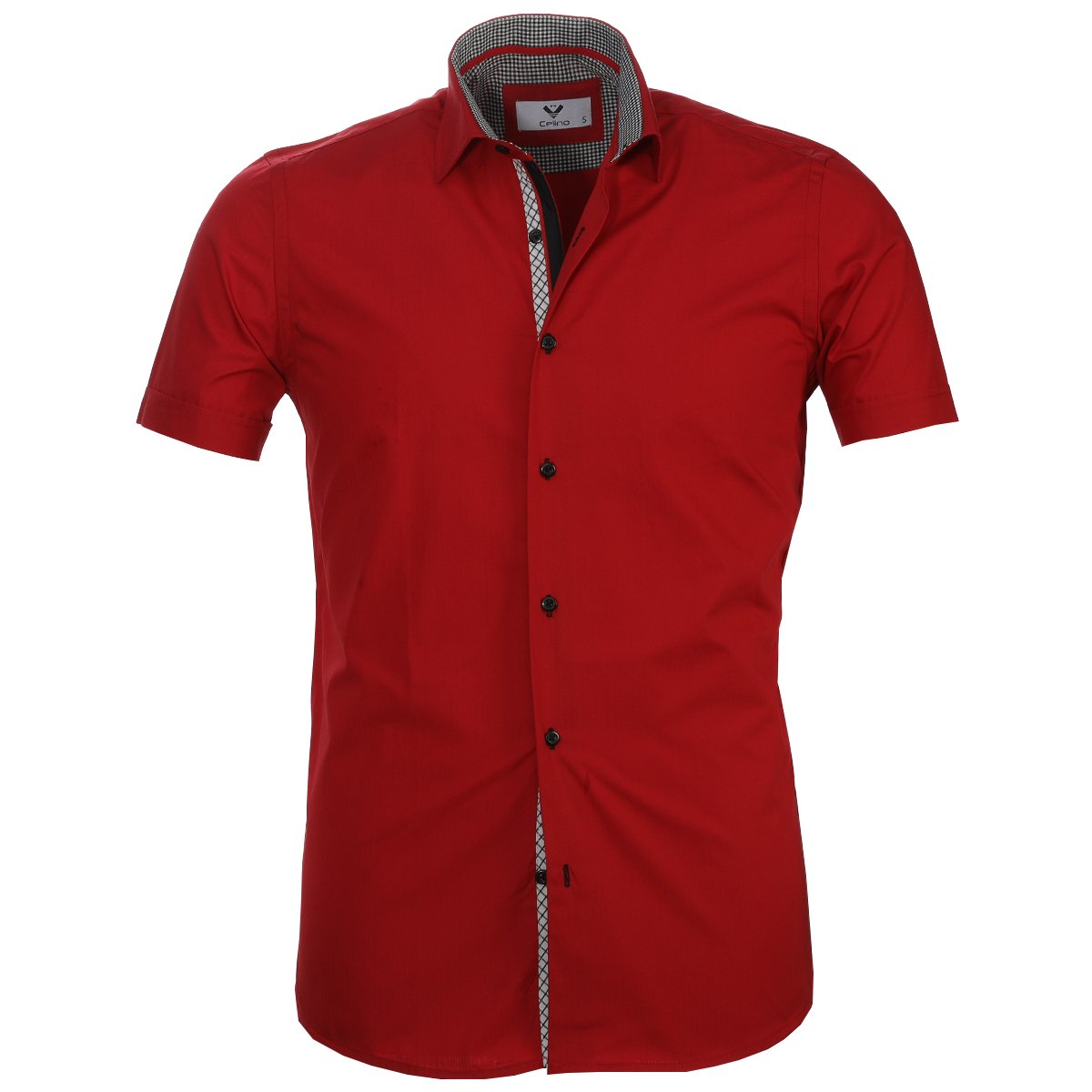 CESS8288_1 Red Solid Short Sleeve Button up Shirts for Men - Tailored Slim Fit Cotton Dress Shirts - Image 1